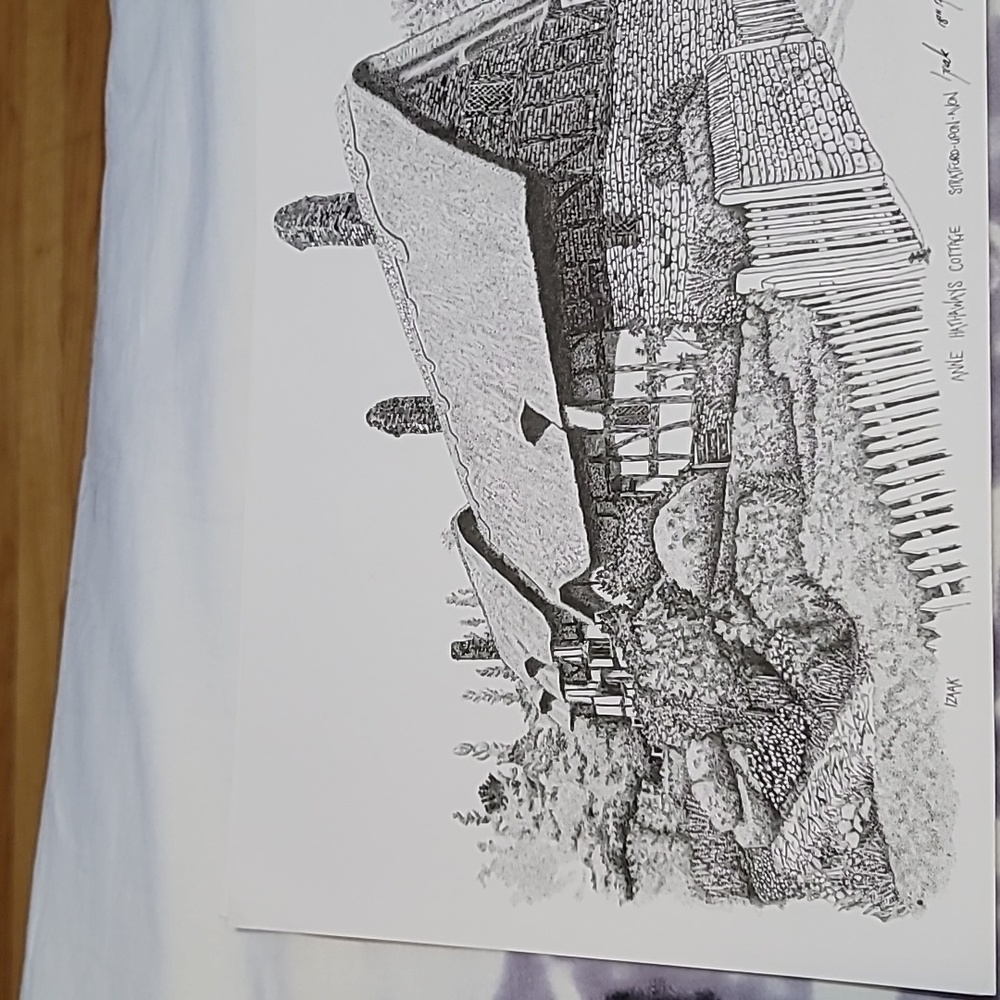 Print - Anne Hathaway Cottage in England (Black & White Line